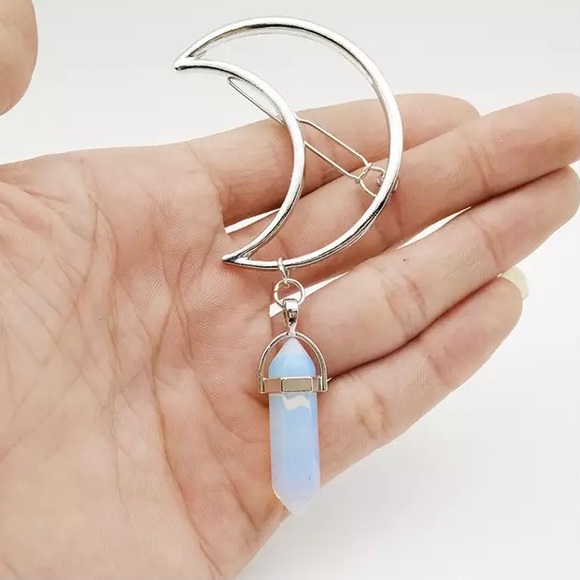 Boho Moon Dangle Opal Hair Clip - Picture 2 of 7